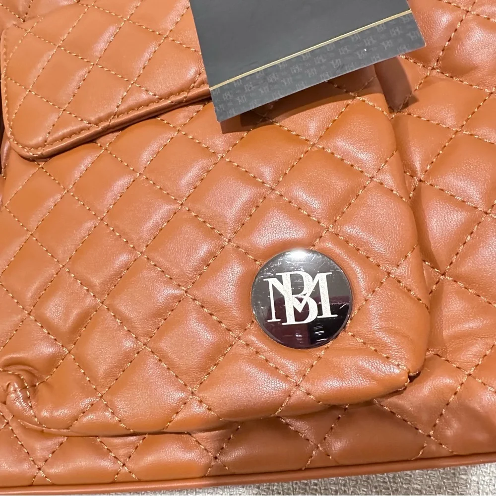 Badgley Mischka Diana Quilted Faux Leather Travel Tote Chain Shoulder Bag purse